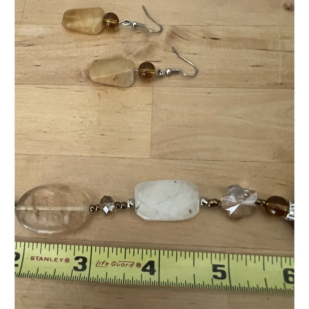 Natural Gemstone Pink Agate Jasper Quartz Necklace Earrings Set 20-23